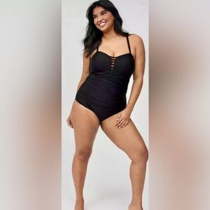 Torrid Black One-Piece Swimsuit with Front Lace-Up Detail